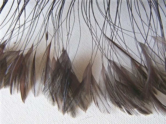 CHOCOLATE BROWN "Eyelash" Feathers, Small Brown Rooster Feathers, Stripped Coque Feathers, Floral Millinery Jewelry Supplies