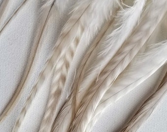 CRUELLA DeVille Feathers + 3 Crimp Beads, Natural Gray Variant Thin Hair Feather Extensions