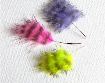ISABELLA MINIATURE GRIZZLY Feathers, Small Bits and Pieces, Pick Your Color Tiny Green Pink Purple Black Stripes Grizzly Feather Marabou