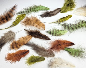 WOODLAND FAIRY GODDESS Marabou Craft Feather Mix - Small Feathers for Jewelry Fantasy Woodland Tribal Spiritual Green Brown Black Beige