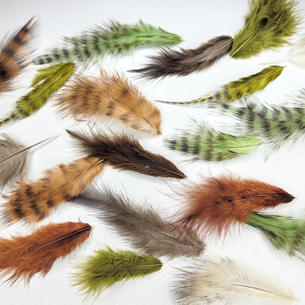 WOODLAND FAIRY GODDESS Marabou Craft Feather Mix - Small Feathers for Jewelry Fantasy Woodland Tribal Spiritual Green Brown Black Beige