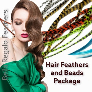 LOOK GOAL 3 Euro Feathers + 3 Beads, Premium Hair Feather Extensions Pick Color Length image 9
