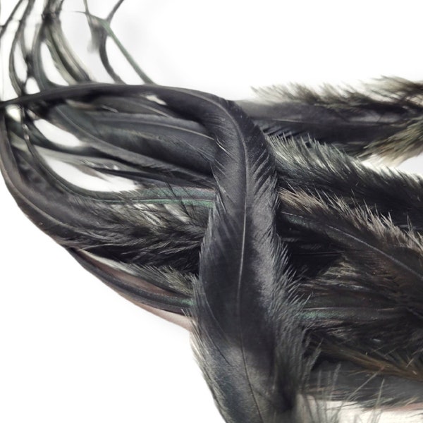 BLACK HAIR FEATHERS plus 3 Free Beads, Long Solid Black Feather Hair Extensions- You Pick Either Thick or Thin Packs with 3 Free Crimp Beads