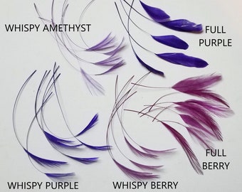 PICK YOUR PURPLE Loose Stripped Coque "Eyelash" Feathers for Millinery & Fascinators, Costumes and Jewelry, Assorted Mix Sets