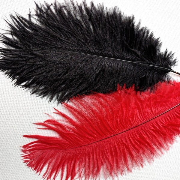 RED or BLACK OSTRICH Feathers, Medium Sized Black Feathers 6 to 8 Inches Long