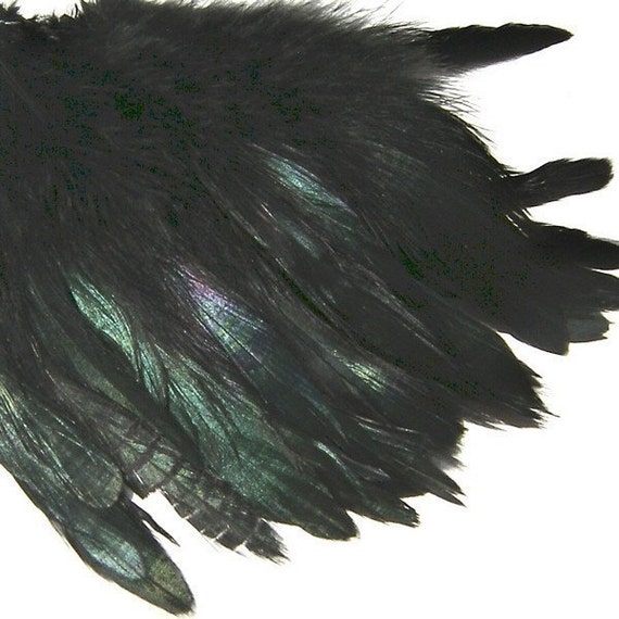 Iridescent Black Rooster Feather Fringe 4-6 Inch Millinery Costume Craft Trim