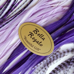 SKINNY PURPLE Feathers PLUS 2 perles à écraser, rallonges de cheveux unie ou grizzly, couleur et taille au choix