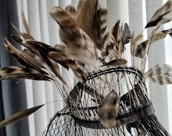 UNIQUE CHINCHILLA "EYELASH" Feather Fringe, Costume Collar Cuff Capelette Fursuit, Stripped Natural Coque Millinery Feathers