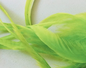 BRIGHT CHARTREUSE Grün Breite Feder Haarverlängerungen Plus 3 FREE Perlen, Dicke grüne Haar Federn