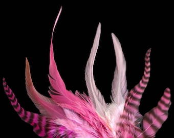 PINK CRAFT FEATHERS Mix, 2 to 6 Inches Long, Pick the Quantity You Want, Solid Pink and Grizzly Craft Feathers for Jewelry, Art, Millinery