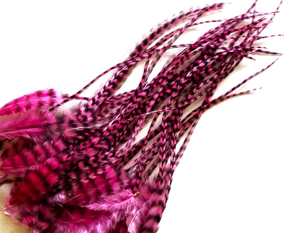 THICK PINK Grizzly Feather Hair Extensions Plus 3 FREE Crimping Beads, Select Quantity and