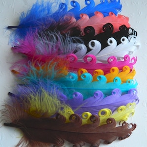 NAGORIE CURLED Feathers, Curled Goose Satinette Feathers, Millinery Jewelry Fursuit Accessories, Select Your Colors