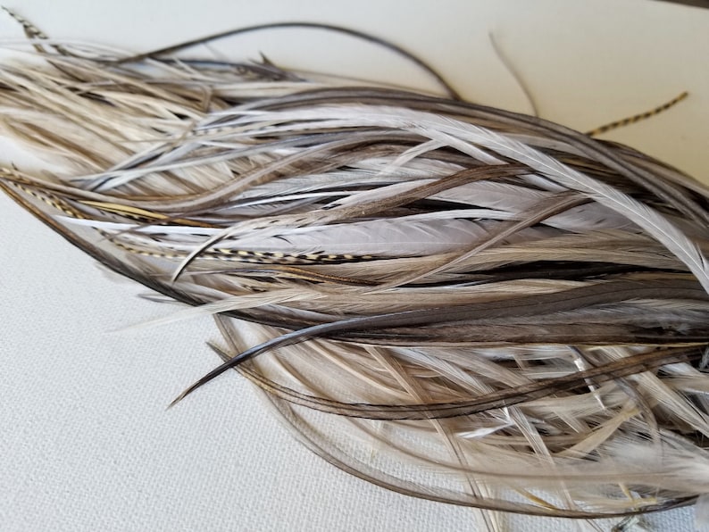 YUMMY SILVER Skinny Feathers 5 Beads Long Hair Feathers Etsy