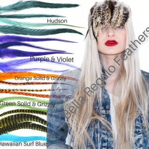 LOOK GOAL 3 Euro Feathers + 3 Beads, Premium Hair Feather Extensions Pick Color Length image 3