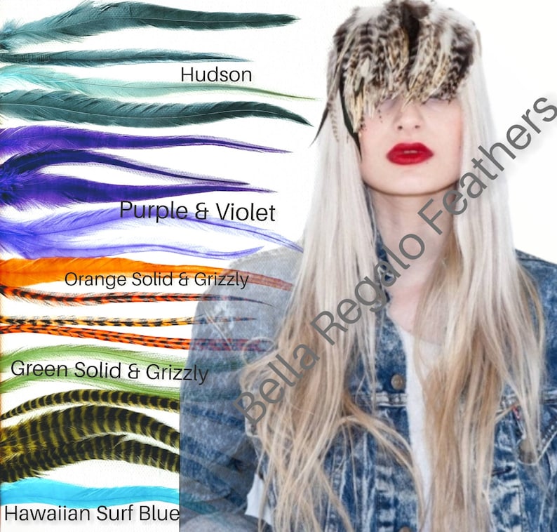 LOOK GOAL 3 Euro Feathers + 3 Beads, Premium Hair Feather Extensions Pick Color Length image 3