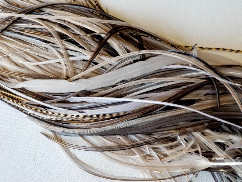 YUMMY SILVER Skinny Feathers 5 Beads Long Hair Feathers Etsy