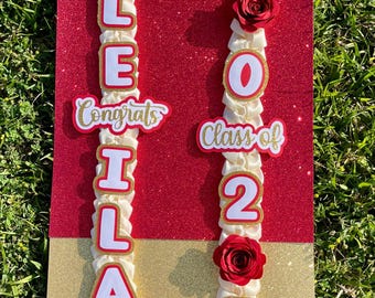 Graduation Lei/ Red Roses and Gold Ribbon Lei/ Grad Gifts/ Congrats Grad/ 2026 Grad/ 2026 Senior/ Class of 2026/ Custom Graduation Lei
