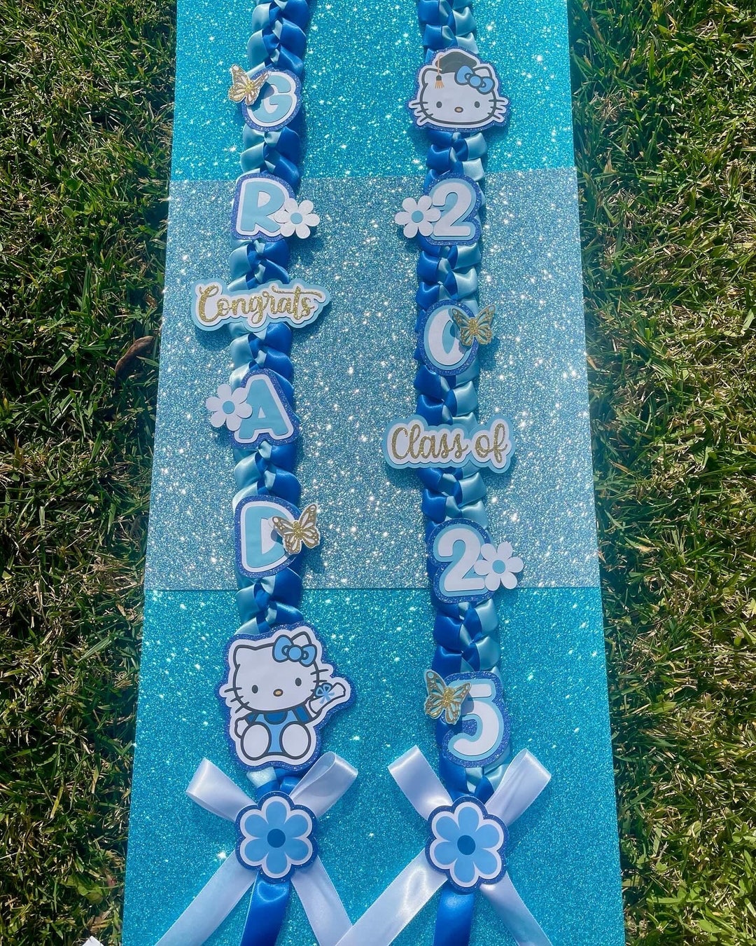Hello Kitty Graduation Lei/ Blue Cute Kitty Ribbon Lei/ Grad Gifts