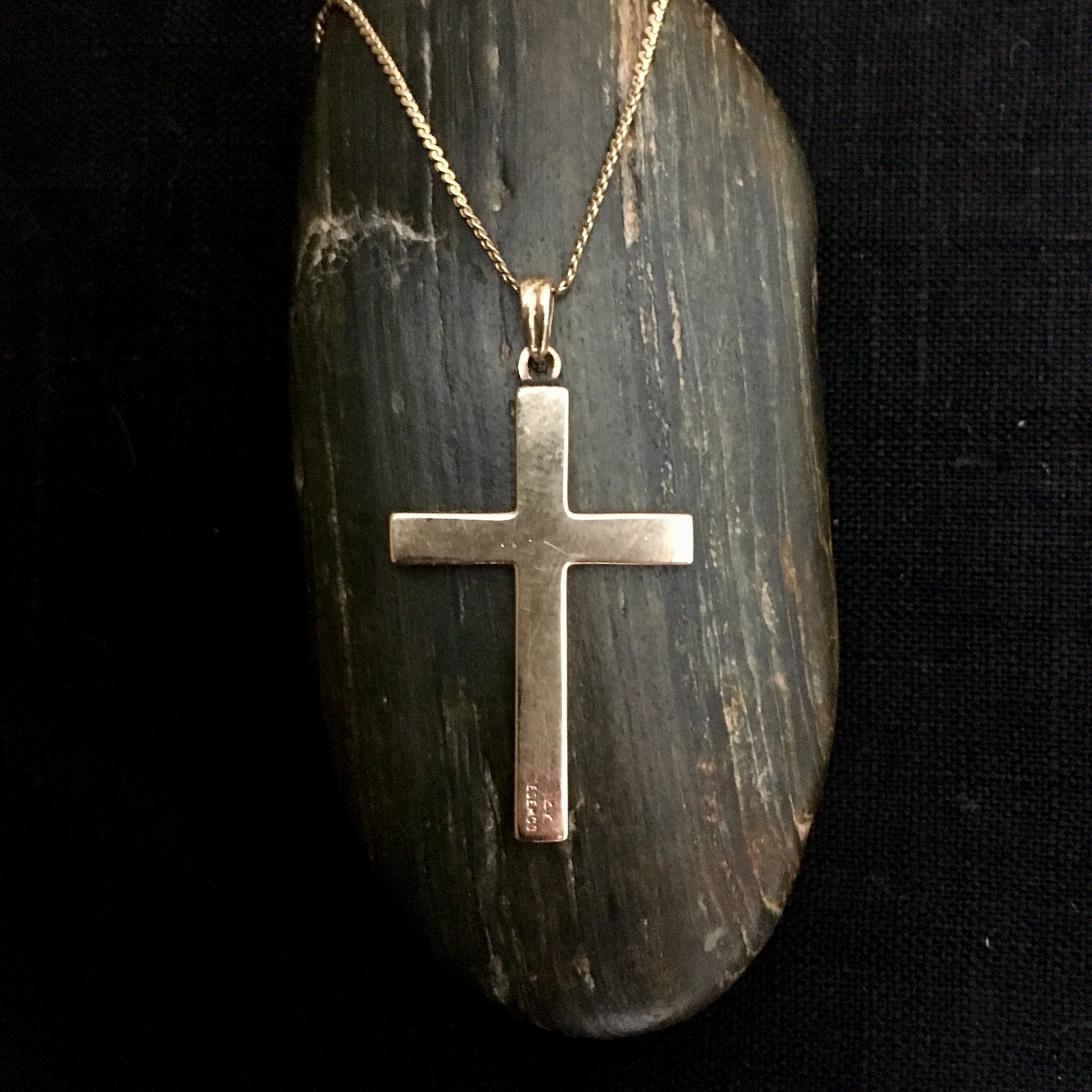 Charming Vintage 14K Gold ESEMCO Heart Cross with Vintage 14K Gold Italian Serpentine Chain
