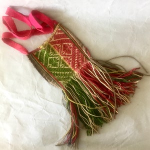 Chuspa péruvienne vintage rare tissée à la main avec franges exceptionnelles