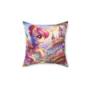 Pony in the castle Spun Polyester Square Pillow