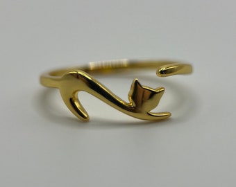 Gold Cat Ring • Cat Silver Ring • Tiny Cat Ring • Kitten Ring • Cat Jewelry • Adjustable Ring • Cat Lover Gift • Animal Ring •Minimal Ring