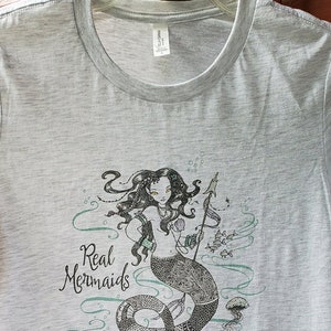 SALE! Mermaid Tee, Bella Slim Cut, Lt Grey MED and XL Ladies, Soft, Light Weight T-Shirt Original Digital Art &quot;Real Mermaids Smoke Seaweed&quot;