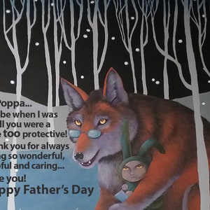 Red Wolf Father's Day, Digital Card - Poppa You Were TOO Protective! Original Painting, Happy Father's Day Ecard "The Endangered Red Wolf"