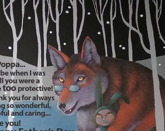 E-CARD, Red Wolf Father's Day, Poppa You Were TOO Protective! Original Painting, Love You Happy Father's Day Ecard "The Endangered Red Wolf"