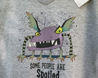 Fang Monster V-Neck L, XL, Unisex Tee “Some People Are Spoiled Don’t EAT Them!!” Orig Digital Art, Gildan SoftStyle 100% Cotton - TWO Left