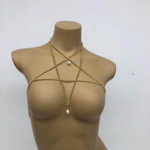 Waterproof  Gold Filled Stainless Steel Layered Body Chain Bralette - Bikini Festival Jewelry, Dainty Body Chain, Adjustable Chain Bra