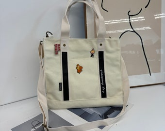 Multi pocket canvas handbag/Commuter bag/Student casual crossbody bag/Large capacity shoulder bag/Gift for her/Commuter bag