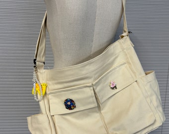 Bolso de hombro de mujer de gran capacidad/bolso de compras ecológico/bolso bandolera/bolso de lona multibolsillos/regalo para ella/colgante de bolso personalizable