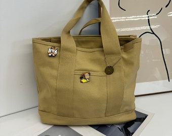 Canvas handbag/Large capacity canvas bag/Commuter bag/Multi pocket handbag/Bento bag/Gift for her/Women's tote bag