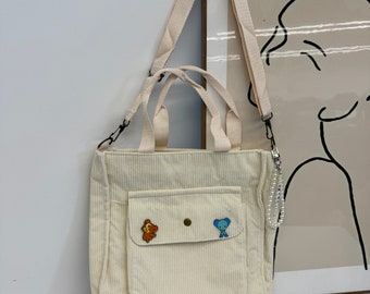 Corduroy minimalist handbag/Commuter bag/Student casual crossbody bag/Large capacity shoulder bag/Gift for her/Commuter bag