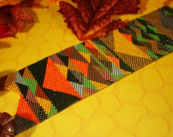 The Beads of Autumn  Beadwoven Peyote Cuff Bracelet