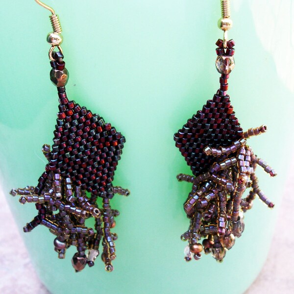 Frilly Root Beer Fringe Earrings, reduced in price from 23 to 12!