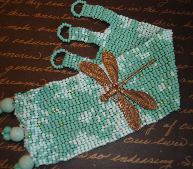 Cloudy With A Chance Of Dragonflies Beadwoven Cuff Bracelet image 3