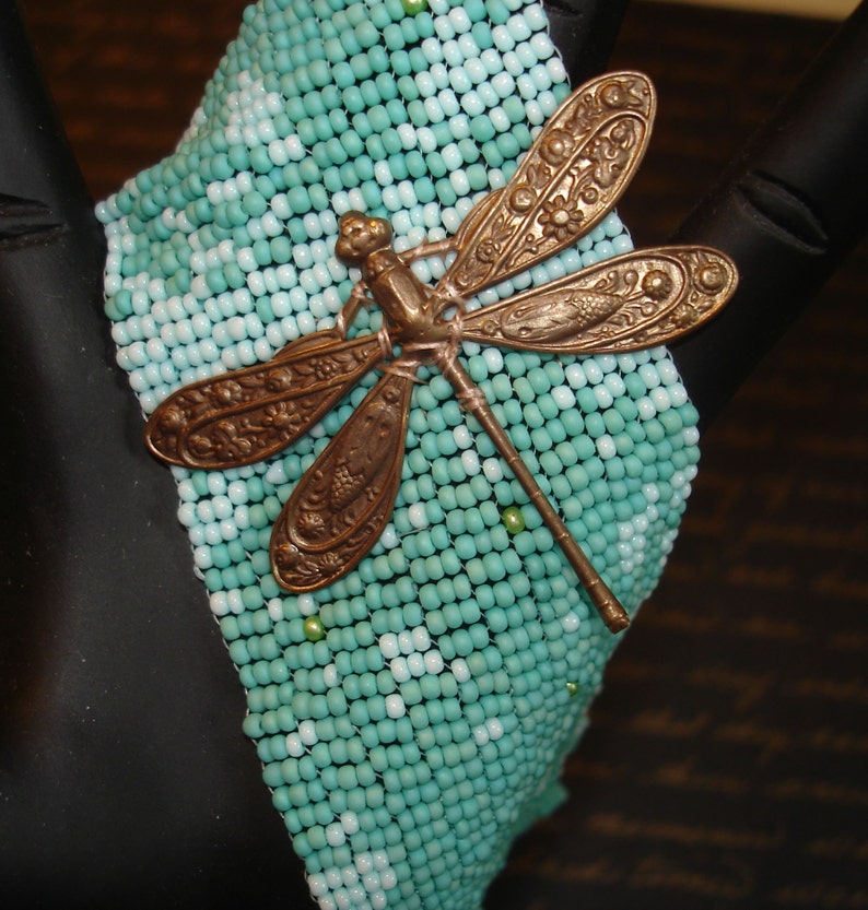 Cloudy With A Chance Of Dragonflies Beadwoven Cuff Bracelet image 1