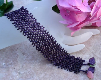 Net One, Bead Two--Netted Cuff Bracelet