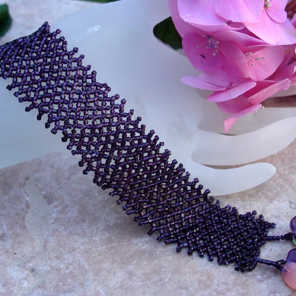 Net One, Bead Two--Netted Cuff Bracelet