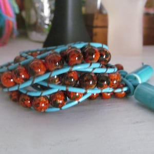 Turquoise and Copper Stone Wrap bracelet, with vintage beaded clasp, price reduced for the holidays!