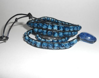 Black and Blue Beaded Wrap Bracelet 4 wrap