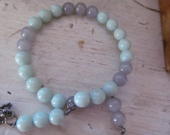 Moonstone and Jade Bead Froggy Bangle Bracelet