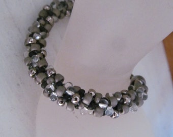 Elegant black, grey and silver kumihimo woven bracelet