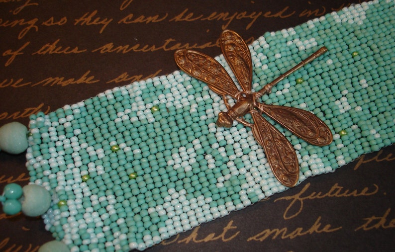 Cloudy With A Chance Of Dragonflies Beadwoven Cuff Bracelet image 4