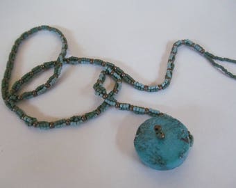 Turquoise and copper lariat necklace