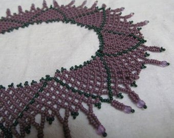 Netted collar necklace in honor of RBG, lavender/purple and forest green