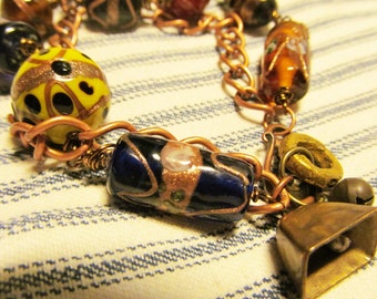 Bojangles Trade Bead Charm Bracelet, vintage beads and charms