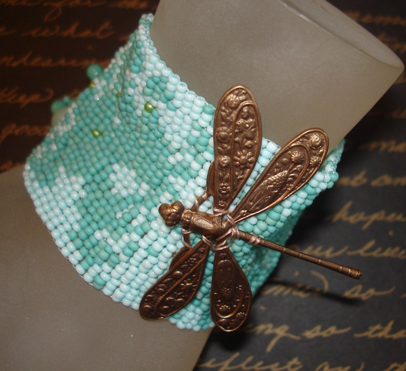 Cloudy With A Chance Of Dragonflies Beadwoven Cuff Bracelet image 2